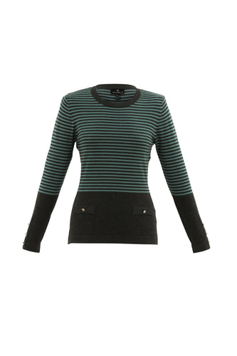 7517 - Green and Black Stripe Sweater - Marbel