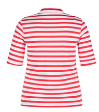 Load image into Gallery viewer, Red and White Stripe T-shirt with zip neckline - Rabe