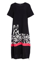 Load image into Gallery viewer, Black&amp;Hot Pink Round Neck Dress With Print Panels And Colour Band - Ora