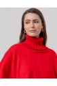 Load image into Gallery viewer, Red Knit Poncho with High Collar - Surkana