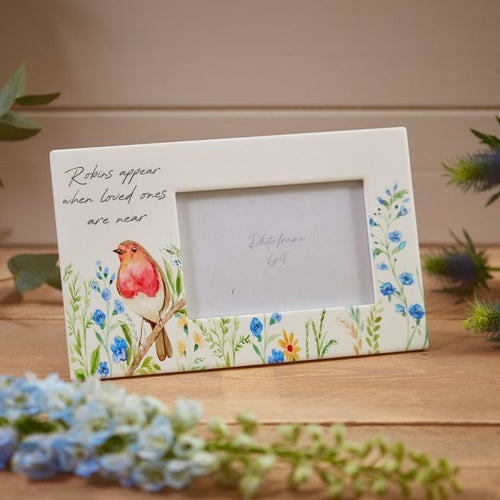 7RF143- Robins Forget me Not Ceramic Photo Frame- 6x4