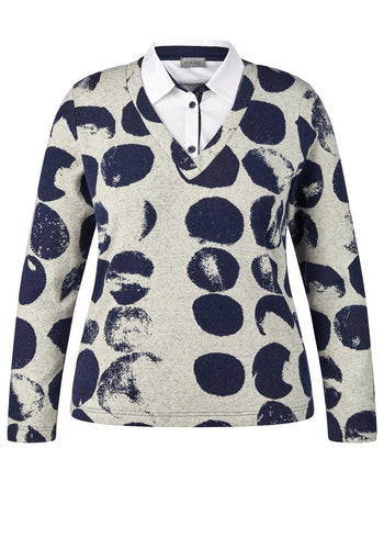 Spot Print Jumper with Shirt Underlay - Rabe