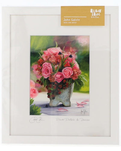Pink Petals & Berries white framed art - John Galvin
