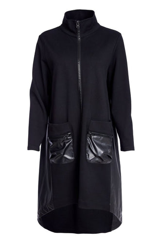 High Neck Coat with Contrast Panel Pockets - Naya