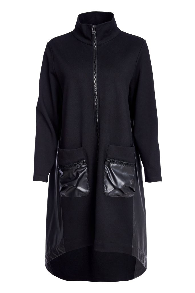 High Neck Coat with Contrast Panel Pockets - Naya