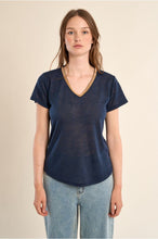 Load image into Gallery viewer, Navy Blue Knitted T shirt with Gold Detail  - Molly Bracken