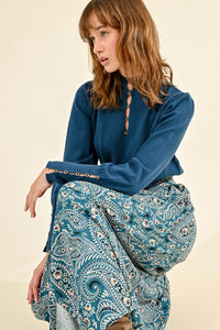 1619 -  Viscose Sweater with Button Detail- Petrol Blue - Molly Bracken