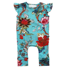 Load image into Gallery viewer, Teal Exotic Flower Short Sleeve Babygro - Powell Craft