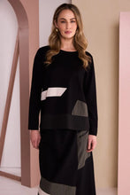 Load image into Gallery viewer, Black &amp; Thyme Round Neck Top With Colour Inset Bands- Naya