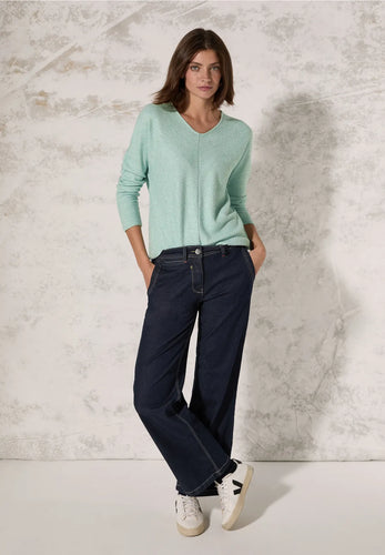 322386- Glaced Green V- Neck Jumper - Cecil