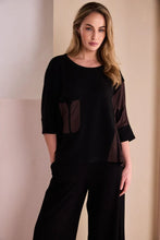 Load image into Gallery viewer, Black &amp; Choko Round Neck Top With Print Sections
