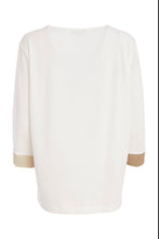 Load image into Gallery viewer, White&amp;Pebble Vee Neck Top With Cut Away Hem And Contrast Panels - Ora