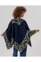 Load image into Gallery viewer, Navy &amp; Green Print Open Knit Poncho- Surkana