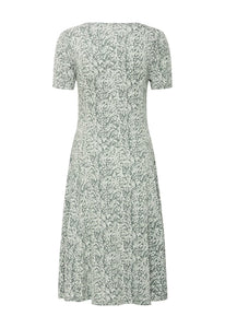 0387- Agave Green and Cream Print Jersey Dress- Fransa