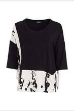 Load image into Gallery viewer, Off White &amp; Black Round Neck Top With Print Hem And Side Panel - Ora