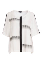 Load image into Gallery viewer, Black&amp;Off-white Blurred Stripe Round Neck Top With Contrast Front Trim - Ora