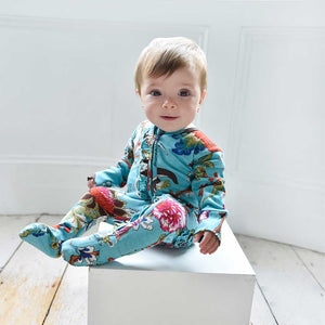 Teal Exotic Flower Babygro - Powell Craft