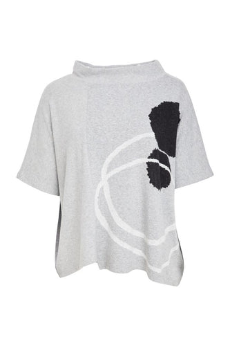 High Neck Placement Print Square Knit Top - Naya