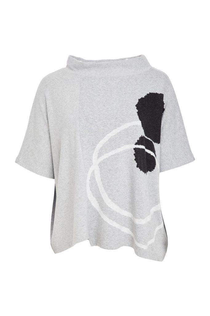 High Neck Placement Print Square Knit Top - Naya