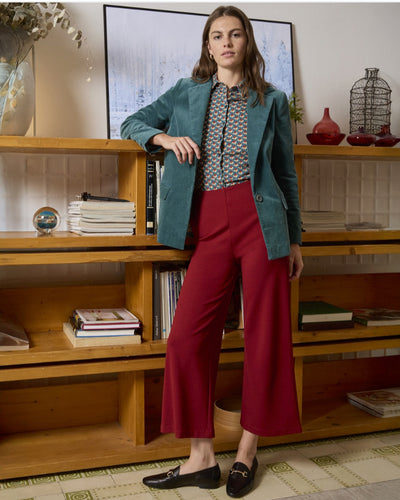 Red Wide Pants with Waist Button- Surkana