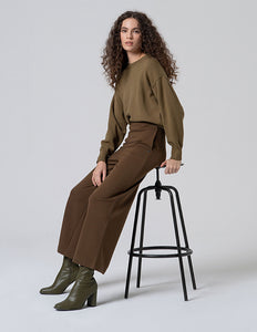 Khaki Wide Pants with Waist Button- Surkana