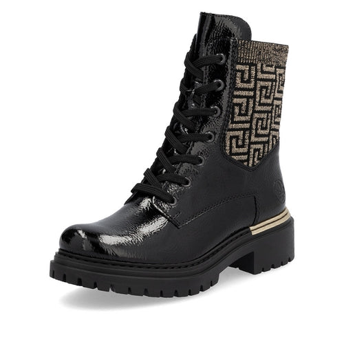 72607- Patent Biker Boots w/ Abstract design- Black- Rieker