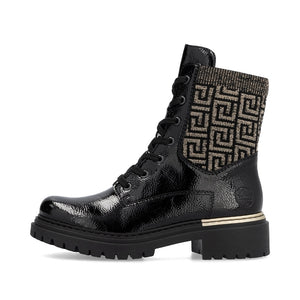 72607- Patent Biker Boots w/ Abstract design- Black- Rieker