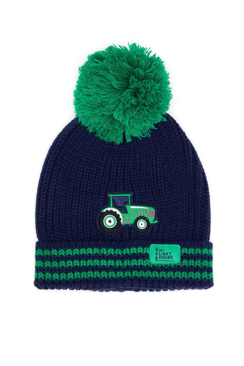 Bobbie Hat - Green  Tractor & Stripes - Little Lighthouse