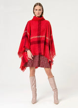 Load image into Gallery viewer, 821- Plaid Turtleneck Poncho- Red- Surkana