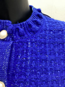 DM167- Royal Blue Pearl Button Cardigan - Castle