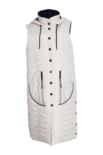 Padded Long Line Gilet with Contrast Zips & Trims - Naya