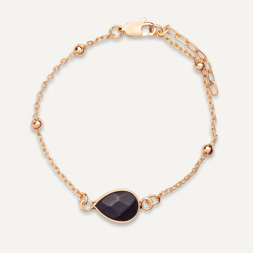 DB2045H- Delicate clasp bracelet in gold tone with black spinel - D&X London