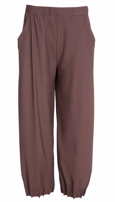 Wide Leg Trousers with Tuck Hem (Cocoa) - Naya