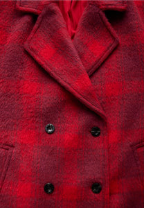 101179- Long Red Plaid Coat - Street One