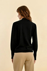 1619 -  Viscose Sweater with Button Detail- Black - Molly Bracken