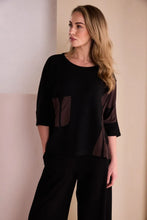 Load image into Gallery viewer, Black &amp; Choko Round Neck Top With Print Sections