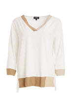 Load image into Gallery viewer, White&amp;Pebble Vee Neck Top With Cut Away Hem And Contrast Panels - Ora