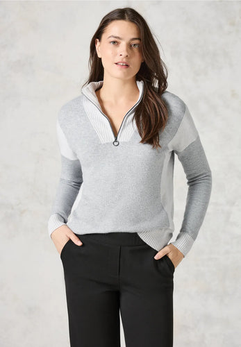 302951- Silver Grey Knit 1/2 Zip Jumper - Cecil