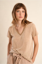 Load image into Gallery viewer, Beige Knitted T shirt with Gold Detail - Molly Bracken