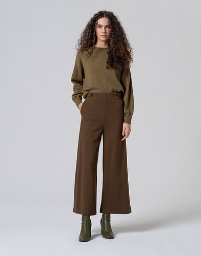 Khaki Wide Pants with Waist Button- Surkana