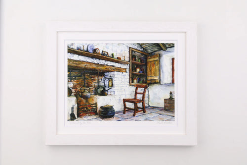 Come Sit by the Fire Small white frame art