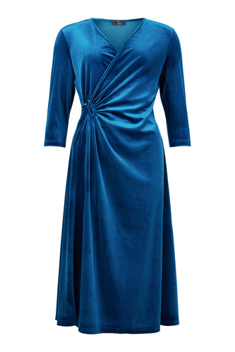 78872- Teal Velvet Wrap Over Dress- Tia