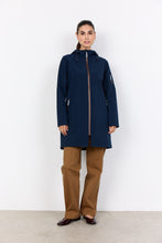 Load image into Gallery viewer, Long Length Navy Jacket with Brown Accents - Soya Concept