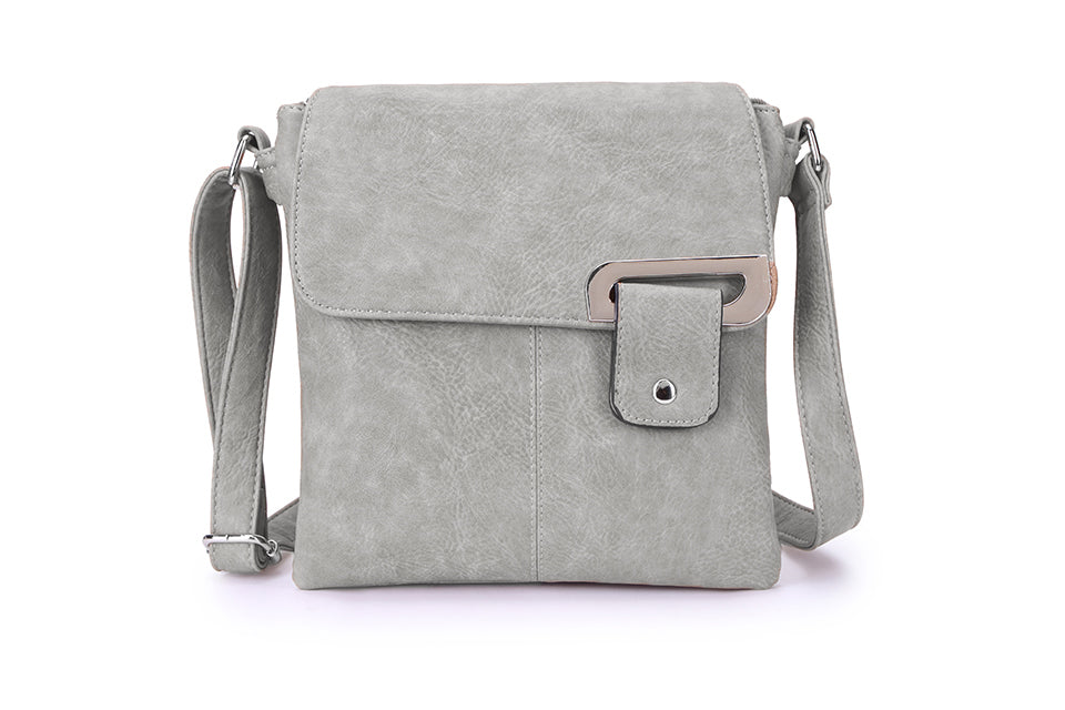 F9729- Side Buckle Crossbody Bag - Grey