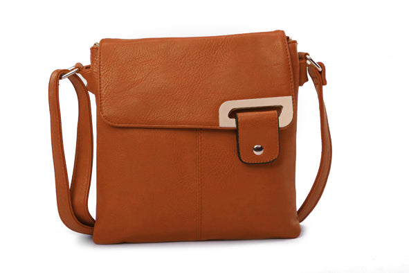 F9729- Side Buckle Crossbody Bag - Brown