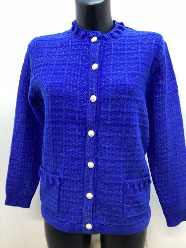 DM167- Royal Blue Pearl Button Cardigan - Castle