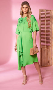 24108- Kate Cooper Angle Hem Dress w/ Frill Detail- Apple Green