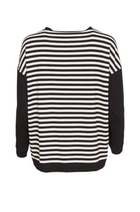 24132- Stripe Top w/ Plain Sleeve- Black & Sand- Naya