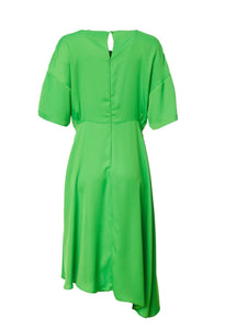 24108- Kate Cooper Angle Hem Dress w/ Frill Detail- Apple Green