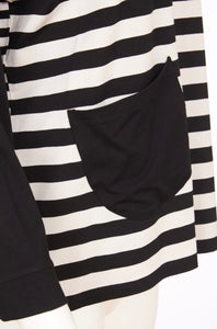 24132- Stripe Top w/ Plain Sleeve- Black & Sand- Naya